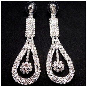 NEW Long Teardrop Rhinestone Wedding Earrings
